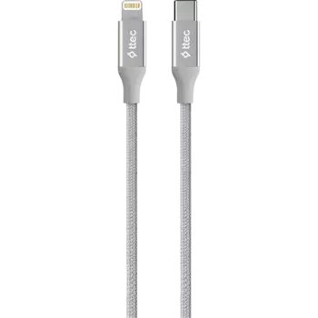 Кабель Lightning 8-pin-USB Type-C, 20 Вт, 1.5 м, серый, TTEC AlumiCable (2DK41G)