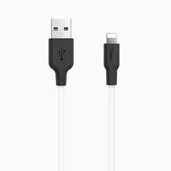 Кабель Lightning 8-pin(m)-USB(Af), 2А, 1 м, черный/белый, HOCO Plus X21 (6957531071365)