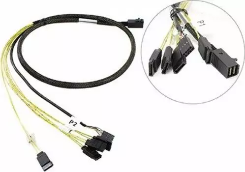 Кабель LSI CBL-SFF8643-SATASB-10M, SFF-8643 (mini SAS HD) - 4xSATA+SB, 1 м, черный (LSI00411/L5-00221-00)