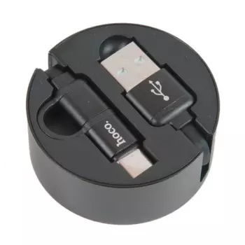 Кабель Micro USB 2.0 B(m)+USB 2.0 Type-C(m)-USB 2.0(Am), плоский, 2A, 90см, черный HOCO Resilient U23 (72263)