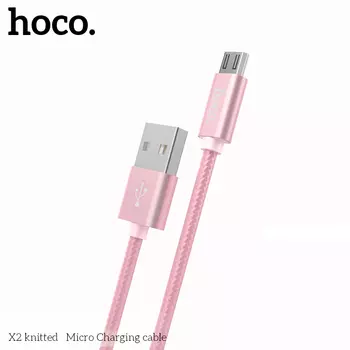 Кабель Micro USB-USB, 2.1A, 1м, розовый HOCO knitted X2 (6957531032212)