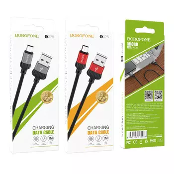 Кабель Micro USB-USB, 2.4A, 1м, черный/красный Borofone BX28 (6931474705976)
