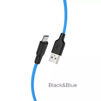 Кабель Micro USB-USB, 2.4A, 1м, черный/синий HOCO x21plus (6931474711885)