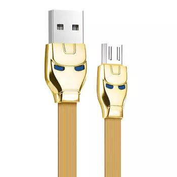 Кабель Micro USB 2.0(Bm)-USB 2.0(Am), плоский, 1.2м, золотистый HOCO steel man BU14 (6957531049449)