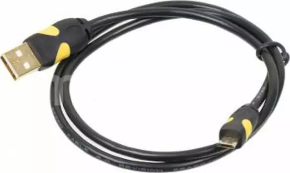 Кабель Micro USB 2.0(Bm)-USB 2.0(Am), позолоченные разъемы, 2A, 75см, черный/желтый NONAME Smooth connector (326754)