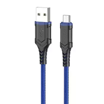 Кабель Micro USB (Am)-USB 2.0(Af), 2.4A, 1м, синий Borofone BX67 (207886)