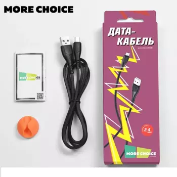 Кабель Micro USB-USB, 2.4A, 1м, черный MORE CHOICE (K22m)