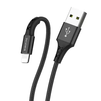 Кабель Lightning 8-pin-USB, 2.1A быстрая зарядка, 1м, черный Borofone BX20 (6931474700773)