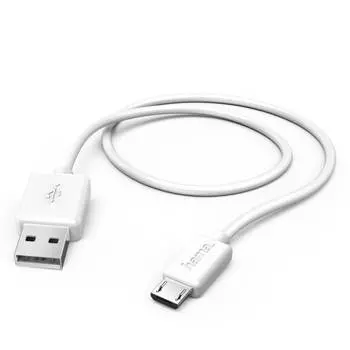 Кабель microUSB-USB2.0(AM), Hama, 1.4m, белый (00173628)