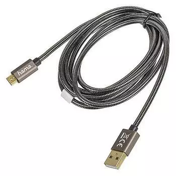 Кабель microUSB-USB2.0(AM), Hama, 1.5m, черный, Металлическая оплетка (00173625)