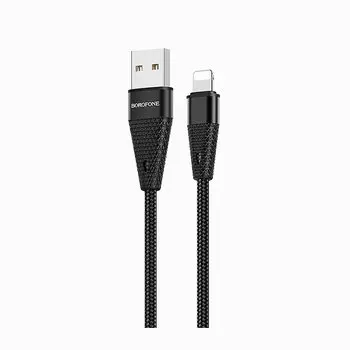 Кабель Lightning 8-pin(m)-USB 2.0(Am), 2.4A, 1.2м, черный Borofone Pineapple BU10 black (122721)