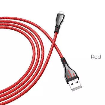 Кабель Lightning 8-pin(m)-USB 2.0(Am), 2.4A, 1.2м, черный/красный Borofone BU23 (6931474724847)