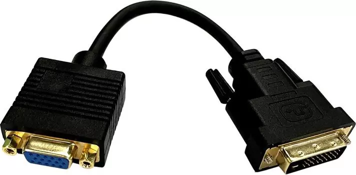 Кабель-переходник (адаптер) DVI-D(M)-VGA(15F), 23 см, черный Buro (BU-DVI-VGA)