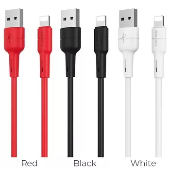 Кабель Lightning 8-pin(m)-USB 2.0(Am), 2.4A, 1м, черный Borofone Silicone BX30