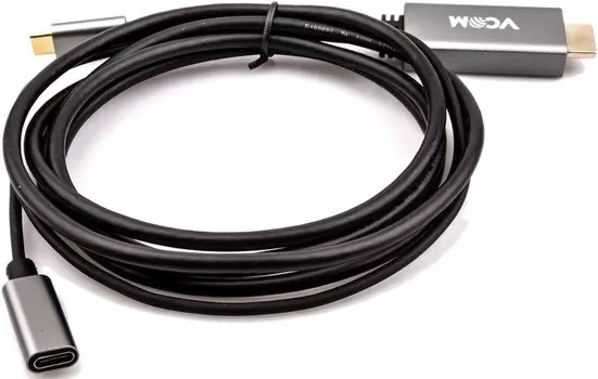 Кабель-переходник (адаптер) HDMI(19M)/USB Type-C (F)-USB Type-C(M), 1.8м, черный VCOM (CU423MCPD-1.8м)