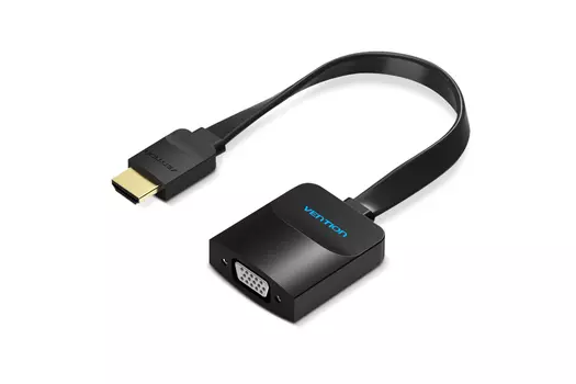 Кабель-переходник (адаптер) HDMI(19M)-VGA(15F) 4K, плоский, черный Vention (ACKBB)