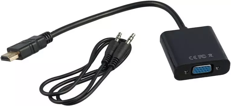 Кабель-переходник (адаптер) HDMI(19M)-VGA(15F)/miniJack 3.5mm(F) v1.4, 15 см, черный Bion (BXP-A-HDMI-VGA-03)