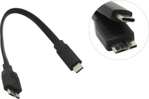 Кабель-переходник (адаптер) Micro USB 3.1(Bm)-USB 3.0 Type-C(m), экранированный, 20см, черный Smartbuy (SBCAB-761K)