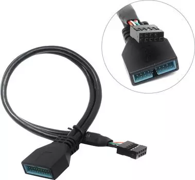 Кабель-переходник (адаптер) USB 2.0 9-pin(f)-USB 3.0 19-pin(M), 30см, черный Exegate EX-CC-U3U2-0.3 (EX284940RUS)