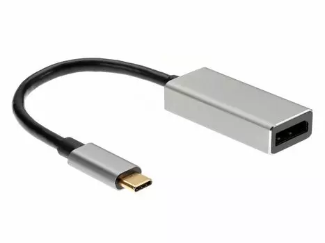 Кабель-переходник (адаптер) USB 2.0 Type-C(M)-DisplayPort(20F) 4K, 15см, черный/серебристый Aopen/Qust (ACU422MB)
