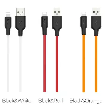 Кабель Lightning 8-pin(m)-USB 2.0(Am), 2.4A, 1м, черный/красный HOCO Silicone X21 (x21)