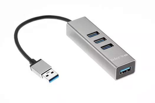 Кабель-переходник (адаптер) USB 3.0(Am)-4xUSB 3.0(Af), 20см, серебристый Telecom (TA310U)