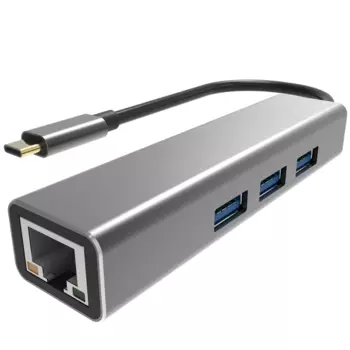 Док-станция VCOM TYPE C Docking, 3xUSB 3.0, RJ45, USB 3.1 Type-C, серый (DH311A)