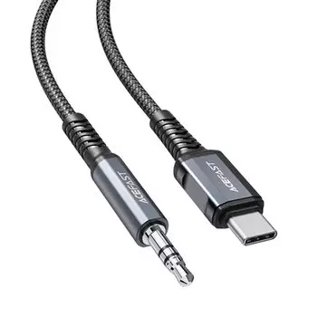 Кабель-переходник (адаптер) USB Type-C(M)-Jack 3.5mm(M), экранированный, 1.2м, темно-серый металлик ACEFAST C1-08 (AF-C1-08-GY)