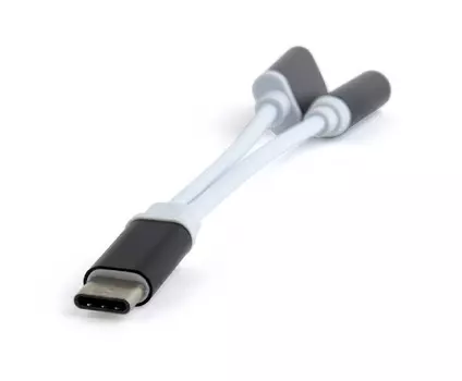 Кабель-переходник (адаптер) USB 2.0 Type-C(m)-USB Type-C(f)+Jack 3.5mm(f), 15см, белый/черный Cablexpert (CCA-UC3.5F-02)