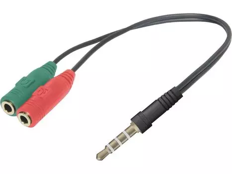 Кабель переходник Defender 4-pin Jack 3.5(M) -> 2 x Jack 3.5(F) , 15см, микрофон, черный (63012)
