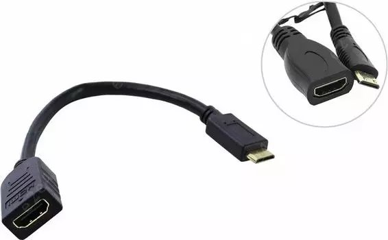 Кабель HDMI(19F)-Mini HDMI(19M), 15 см, черный 5bites (BC-HDC2A1)