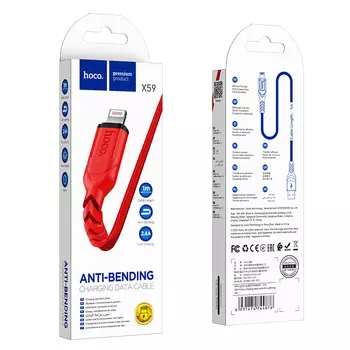 Кабель Lightning 8-pin(m)-USB(Am), 2.4А, 1 м, красный, HOCO Victory X59 (6931474744876)