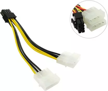 Кабель-переходник питания (адаптер) 2xMolex(F)-PCI-E 8-pin(M) BaseTech, прямой (BT-2MOLEX-PCIe-8P)