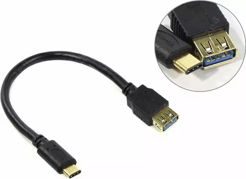 Кабель USB(Af)-USB Type-C(m), 15 см, черный, Hama (135712)
