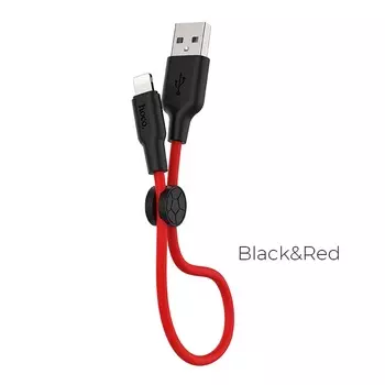 Кабель Lightning 8-pin(m)-USB 2.0(Am), 2.4A, 25см, черный/красный HOCO X21 (УТ-00009358)