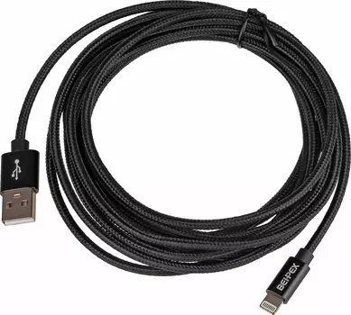 Кабель Lightning 8-pin-USB, 2.4A 3 м, черный Behpex (1491094)