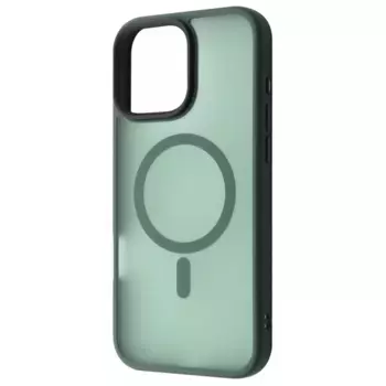 Чехол-накладка Knit Magsafe для Apple iPhone 15 пластиковый (матовый прозрачно-черный) (зеленая рамка)