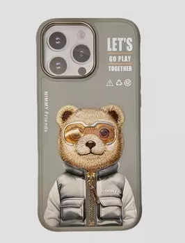 Чехол-накладка Nimmy Friends Cool Cute 2.0/Bear для Apple iPhone 16 Pro Max полиуретан (серый)