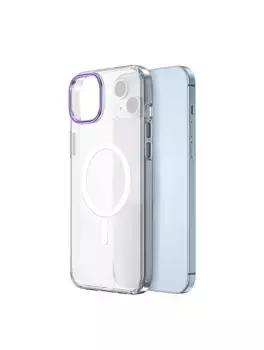 Чехол-накладка Wiwu Magsafe (ZYS-013) для Apple iPhone 15 Plus пластиковый (прозрачный/фиолетовая рамка)
