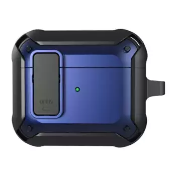 Чехол WiWU Mecha для AirPods 3 противоударный с карабином (черный/синий)