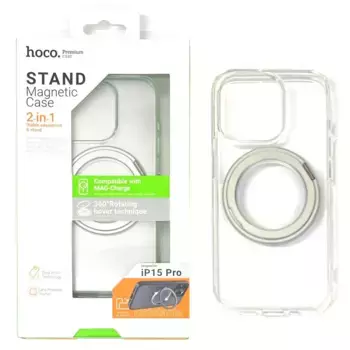 Чехол-накладка Hoco Stand Magsafe для iPhone 15 Plus (пластик/кольцо-держатель) (прозрачный)
