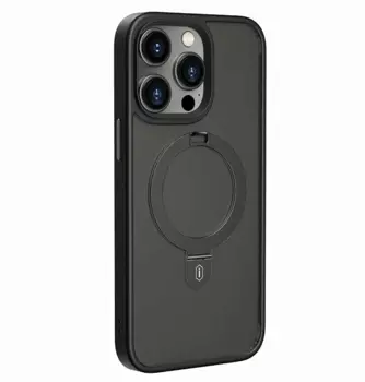 Чехол-накладка Hoco Stand Magsafe для iPhone 15 Pro (пластик/кольцо-держатель) прозрачно-черный (черная рамка)