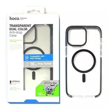 Чехол-накладка Hoco Transparent Dual-Color Magsafe для iPhone 15 Pro противоударный (пластик) (фиолетовая рамка)