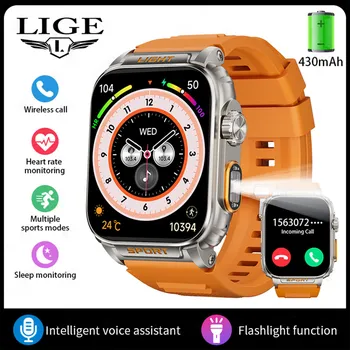 LIGE Новые умные часы с функцией Bluetooth Call, 1,91-дюймовым экраном HD, спортивные фитнес-часы для мужчин, спортивные часы для активного отдыха, фонарик P5, умные часы silicone strap чёрный