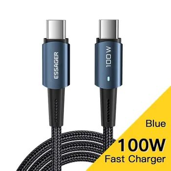 Кабель Essager USB C 100 Вт 60 Вт PD QC 4,0 3,0 USB Type C Кабель для быстрой зарядки Тип C Для MacBook Pro Samsung Xiaomi Зарядный кабель 1m 60W чёрный