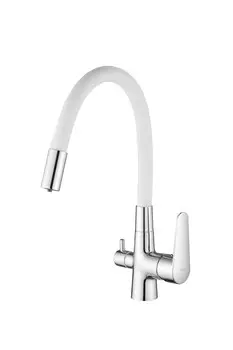 Смеситель для кухни ESKO Coral CL 03 W с гибким изливом и подключением к фильтру хром, белый