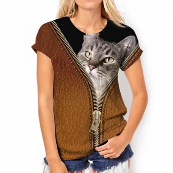 Модные футболки для женщин Harajuku повседневные топы 3D Kawaii Cat Printing Oversize женские забавные футболки с коротким рукавом летние топы S