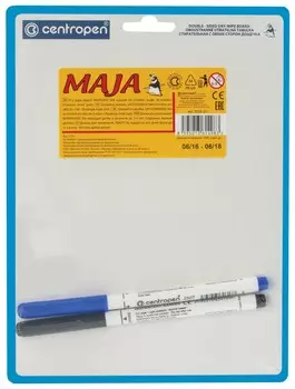 Доска двусторонняя маркерная малая (180х240 мм) А5, белая/линия, 2 маркера, Centropen "Maja"