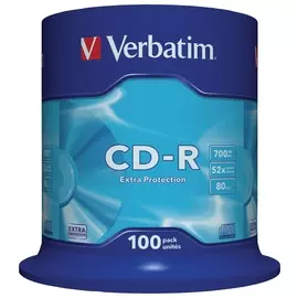 Диски CD-R VERBATIM 700 Mb 52х, комплект 100 шт., Cake Box
