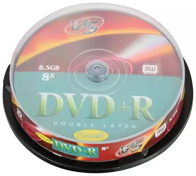 Диски Dvd+r Vs 8,5 Gb 8x, комплект 10 шт., Cake Box, двухслойный